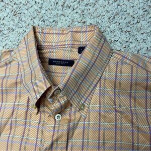Burberry London Shirt Mens Sz L Orange Nova Check Plaid Button Down USA Cotton